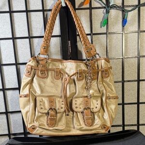 Vintage Kathy Van Zeeland, Gold & Tan Leather Handbag